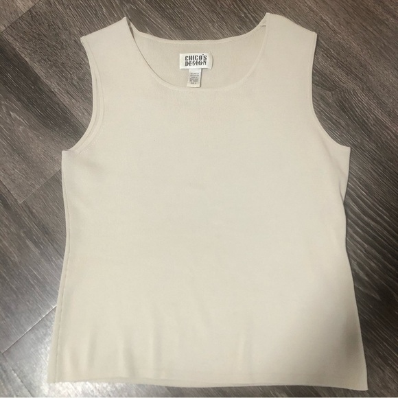 Chico's Design Ecru Ribbed Knit Sleeveless Tank Top, Size 2 (US Large) - Picture 1 of 3